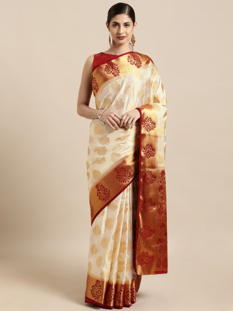 

Mitera Off-White & Golden Art Silk Woven Design Kanjeevaram Saree