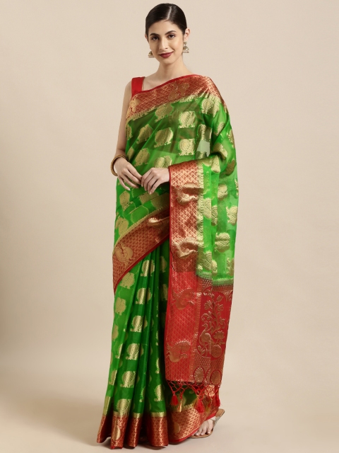 

Mitera Green & Red Art Silk Woven Design Kanjeevaram Saree