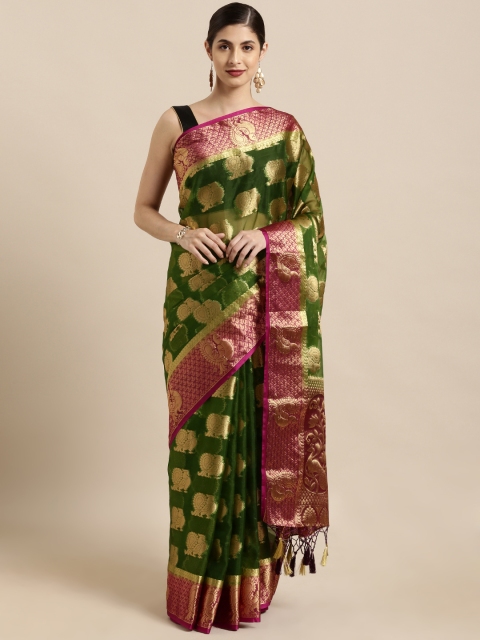 

Mitera Green & Pink Art Silk Woven Design Kanjeevaram Saree
