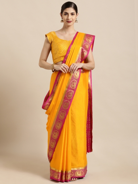 

Mitera Mustard Poly Crepe Solid Mysore Silk Saree