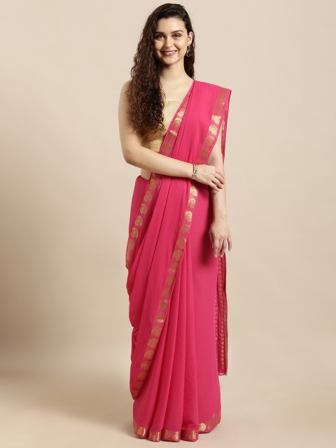 

Mitera Pink Poly Chiffon Solid Pochampally Saree