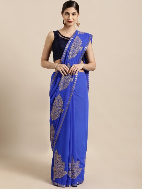 

Mitera Blue Poly Chiffon Embroidered Pochampally Saree