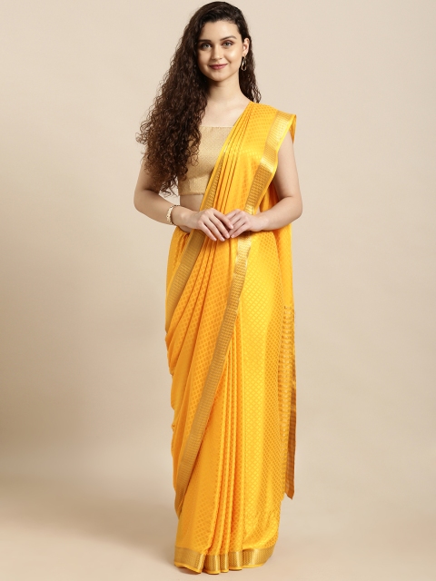 

Mitera Mustard Yellow Poly Crepe Woven Design Mysore Silk Saree
