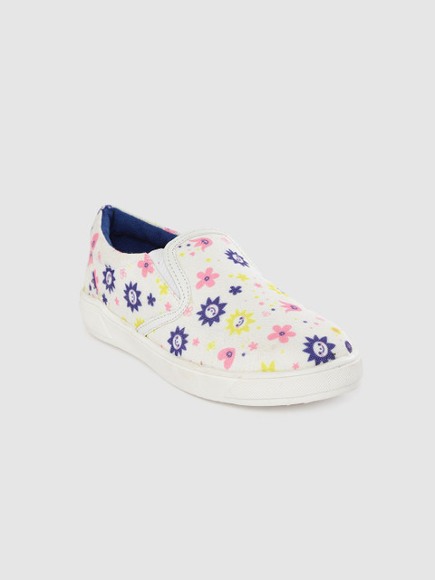 

YK Girls White & Navy Floral & Heart Print Slip-On Sneakers