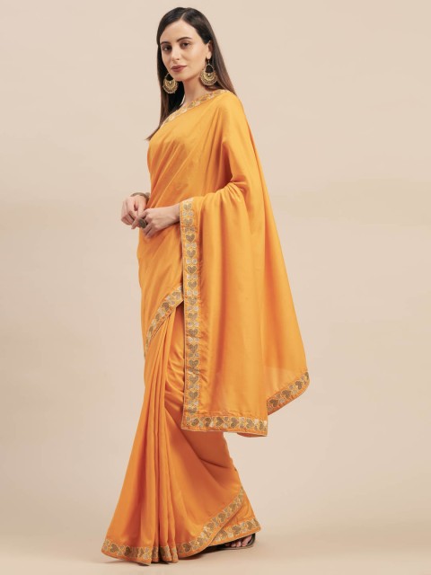 

Mitera Mustard Solid Silk Blend Saree