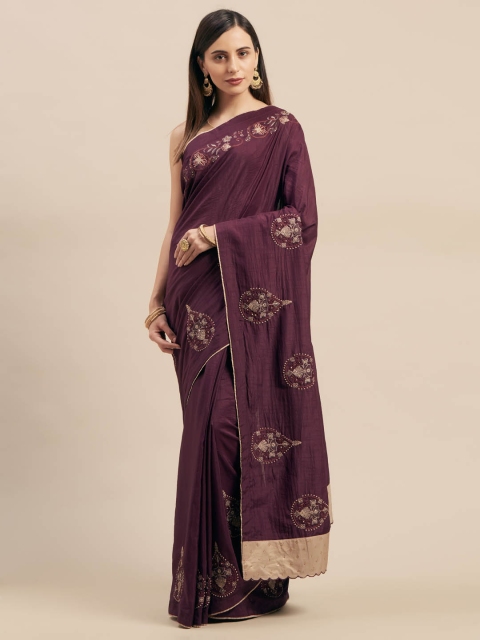 

Mitera Burgundy Embroidered Silk Blend Saree