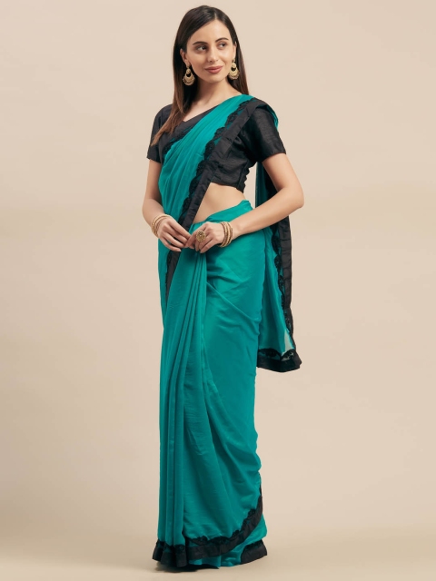 

Mitera Turquoise Blue Solid Poly Georgette Saree