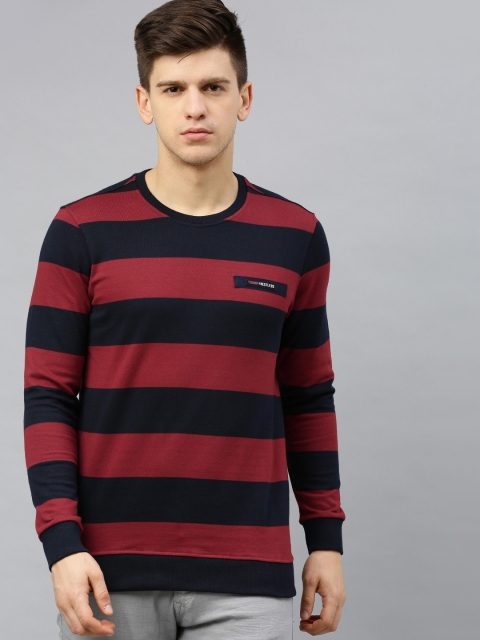 

SPYKAR Men Black Striped Round Neck Long Sleeve T-shirt