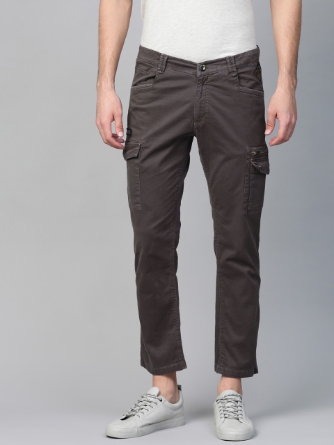 

SPYKAR Men Charcoal Grey Regular Fit Solid Cropped Cargos