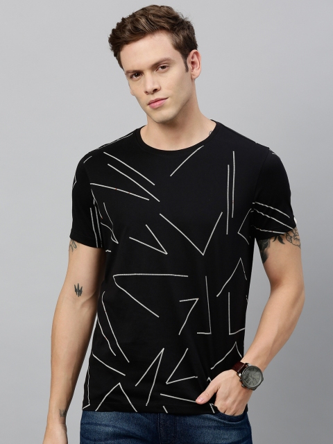 

SPYKAR Men Black & White Slim Fit Printed Round Neck T-shirt