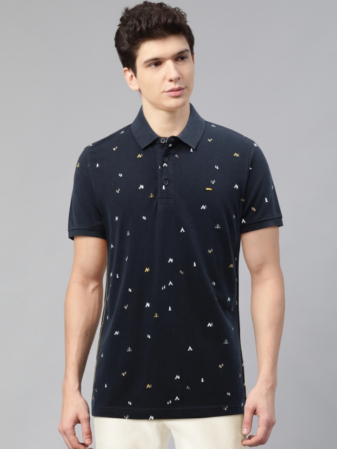 

SPYKAR Men Navy Blue & White Printed Round Neck T-shirt