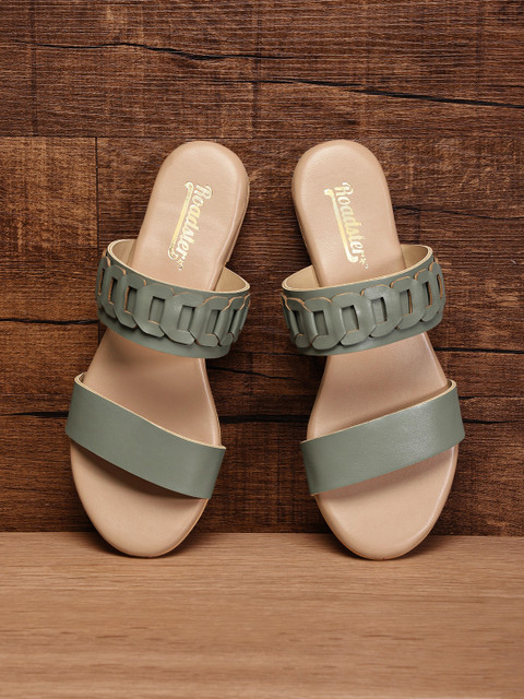 

Roadster Women Olive Green Solid Open Toe Flats