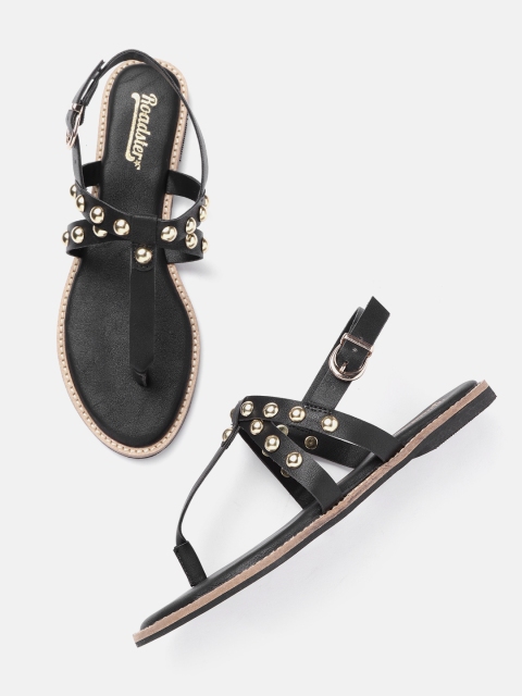 

Roadster Women Black Studded T-Strap Flats