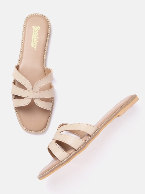 

Roadster Women Beige Solid Open Toe Flats