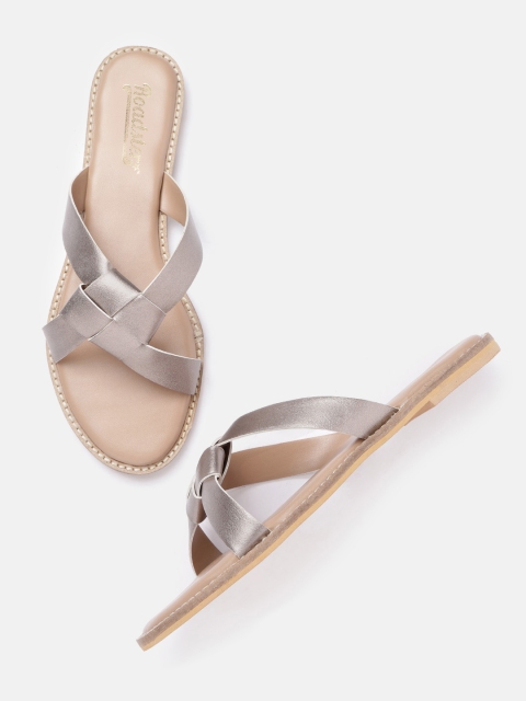 

Roadster Women Gunmetal-Toned Solid Open Toe Flats, Metallic