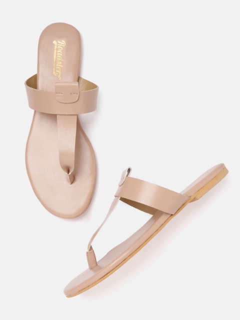 

Roadster Women Beige Solid T-Strap Flats