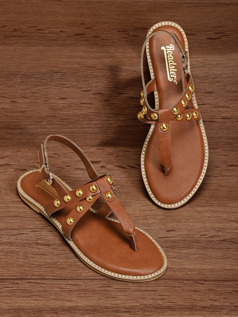 

Roadster Women Brown Studded T-strap Flats