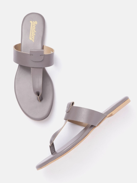 

Roadster Women Grey Solid T-Strap Flats