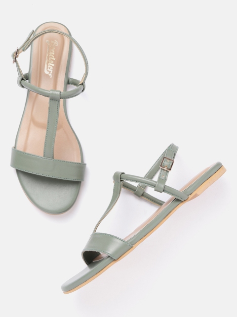 

Roadster Women Olive Green Solid Open Toe Flats