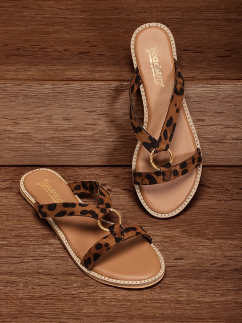 

Roadster Women Brown & Black Leopard Print Open Toe Flats