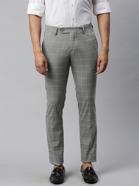 

SPYKAR Men Grey & Off-White Regular Fit Checked Formal Trousers