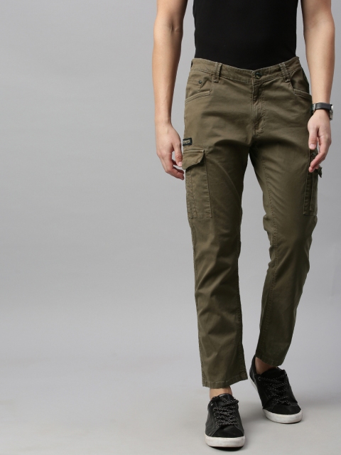 

SPYKAR Men Olive Green Regular Fit Solid Cargos