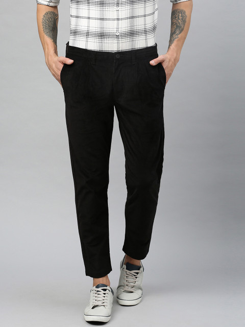 

SPYKAR Men Black Tapered Fit Solid Smart Casual Corduroy Trousers