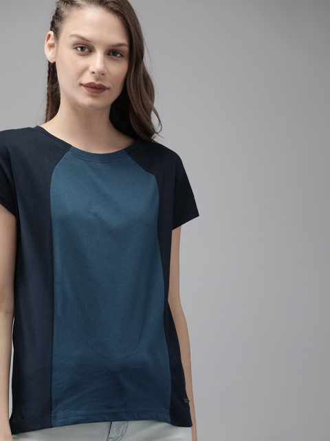 

Roadster Women Navy Blue Colourblocked Round Neck T-shirt
