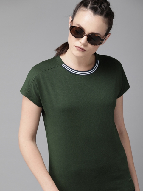 

Roadster Women Olive Green Solid Round Neck T-shirt