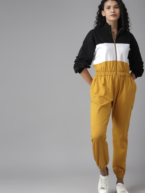 

Roadster Women Mustard Yellow & White Colourblocked Basic Jumpsuit