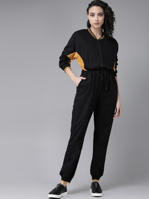 

Roadster Women Black & Mustard Yellow Solid Basic Jumpsuit
