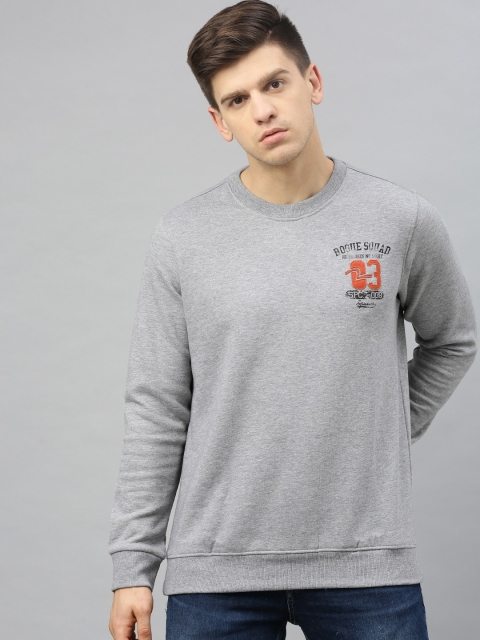 

SPYKAR Men Grey Melange Slim Fit Solid Sweatshirt with printed Detail