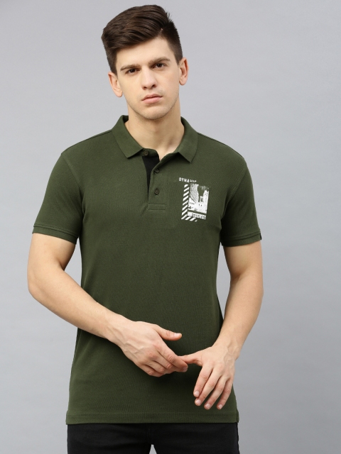 

SPYKAR Men Olive Green Printed Polo Collar T-shirt