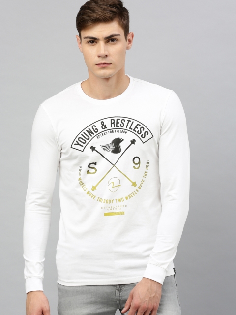

SPYKAR Men White Printed Slim Fit Round Neck T-shirt