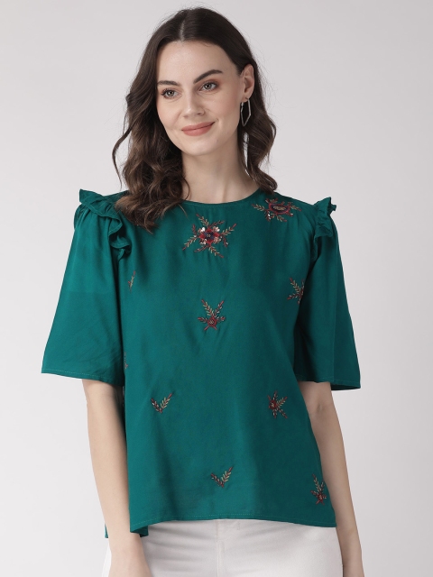 

SCOUP Women Green Embroidered Top