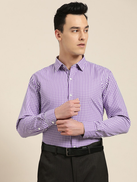 

SOJANYA Men Purple & White Classic Fit Checked Formal Shirt