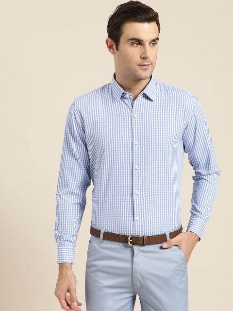 

SOJANYA Men Blue & White Classic Fit Checked Formal Shirt