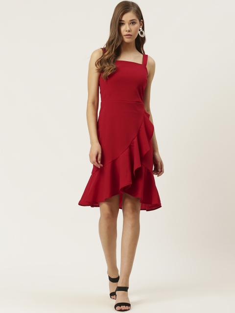 

20Dresses Women Maroon Solid Ruffled Wrap Dress