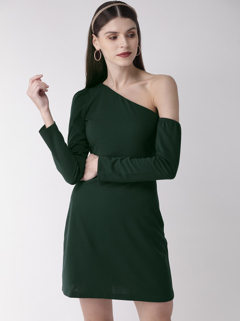 

20Dresses Women Green Solid One Shoulder Sheath Dress