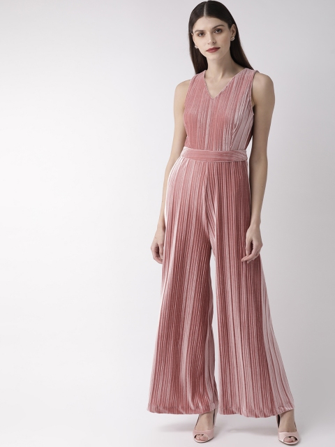 

20Dresses Women Pink Velvet Finish Pleated Basic Jumpsuit