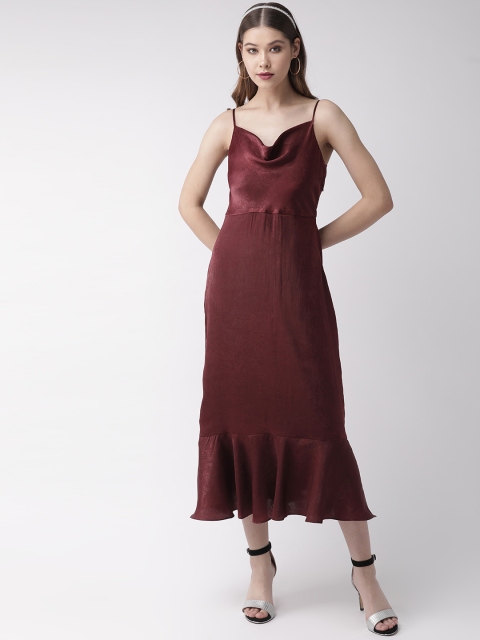 

20Dresses Women Burgundy Solid Satin Finish A-Line Dress