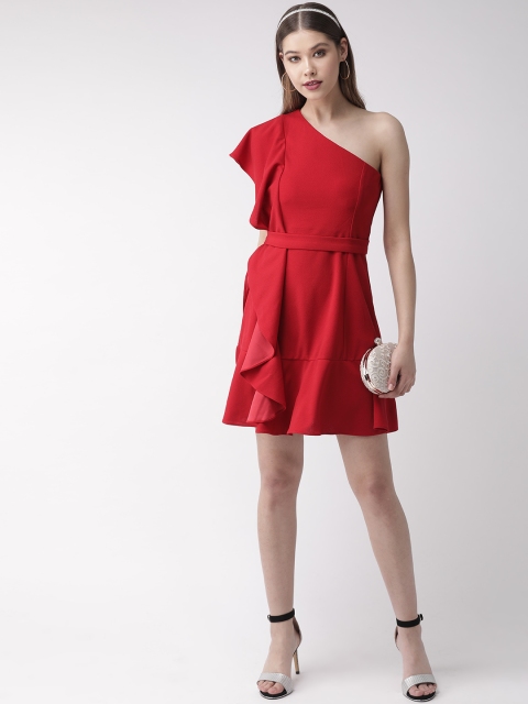 

20Dresses Women Red Solid One-Shoulder A-Line Dress