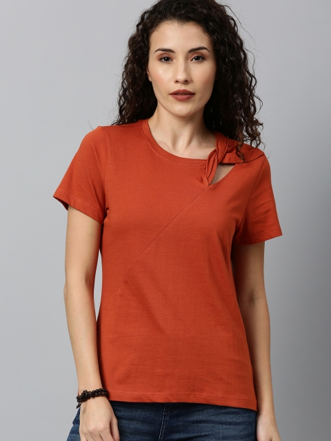 

Roadster Women Red Solid Pure Cotton Top
