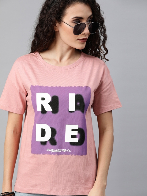 

Roadster Women Pink Printed Round Neck T-shirt