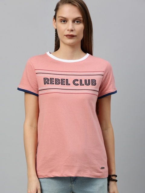 

Roadster Women Pink Printed Round Neck T-shirt