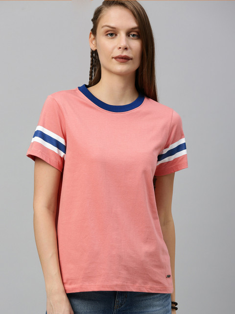 

Roadster Women Pink Solid Round Neck T-shirt