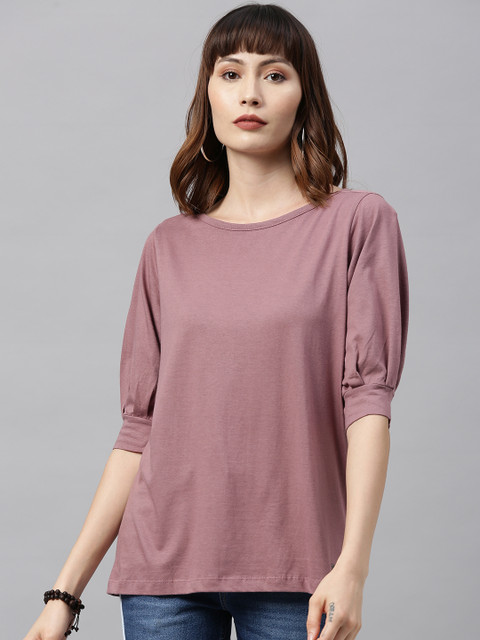 

Roadster Women Mauve Puff Sleeved Solid Top