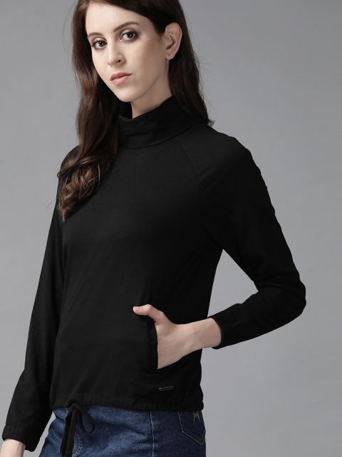 

Roadster Women Black Turtle Neck Solid Blouson Top