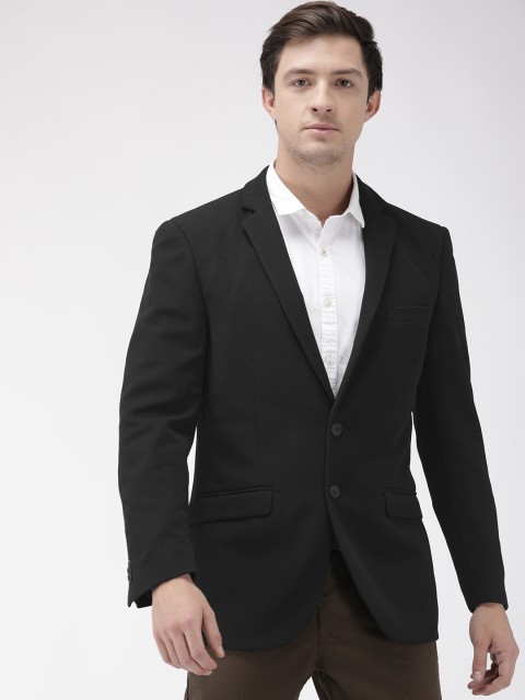 

Park Avenue Men Black Self-Design Active-Fit Single-Breasted Formal Blazer