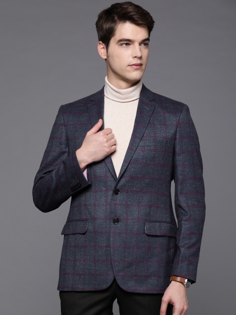 

Raymond Men Blue & Pink Contemporary Fit Checked Single-Breasted Formal Blazer